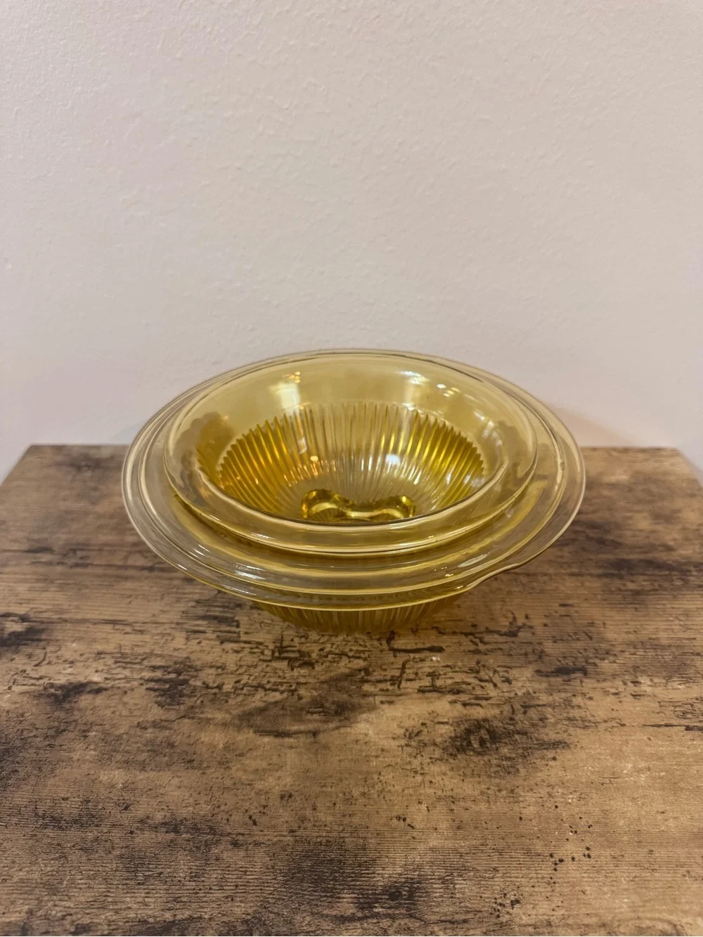 Vintage Amber Glass Dessert Bowls Set of 3 | Ribbed Glass Serving Bowls